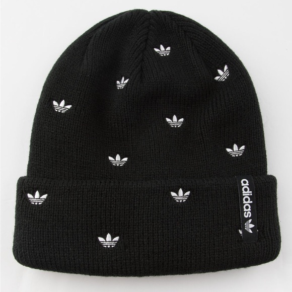 adidas Originals Accessories - Adidas Originals Allover Print Embroidered Beanie Black White